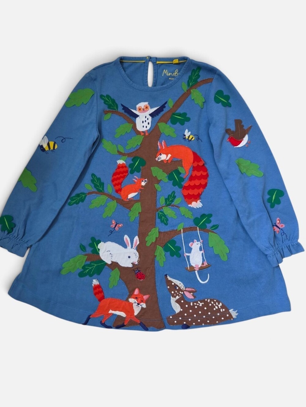 Mini Boden Blue Woodland Animal Appliqué Dress NWOT 4-5Y
